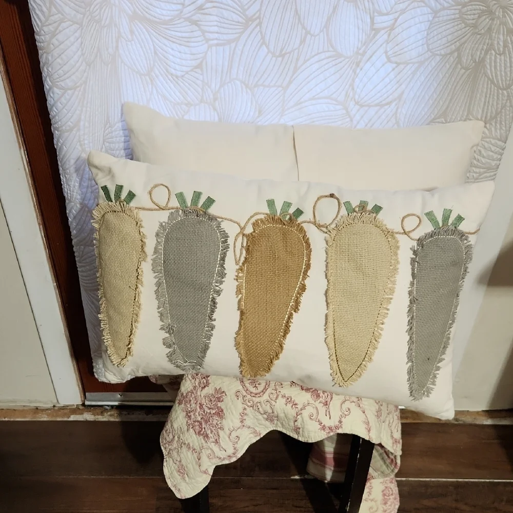 Easter Carrot Burlap Accent Pillows, Set of 2 - Rustic Cottagecore